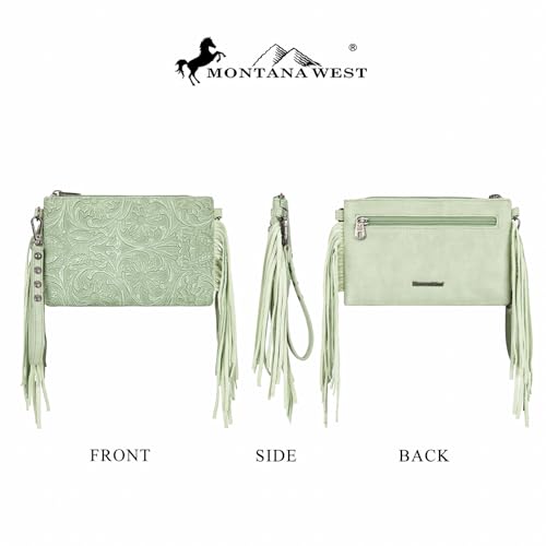 Montana West Western Purse for Women Crossbody Bag Wristlet Clutch Purse - color: A3 Light Green