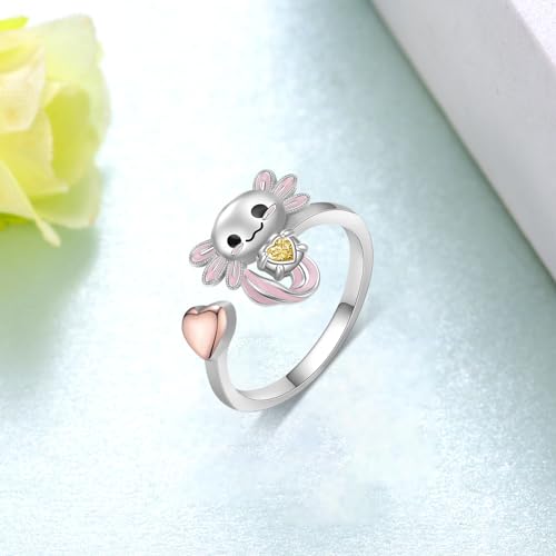 Axolotl Rings 925 Sterling Silver Axolotl Ring Cute Axolotl Jewelry Gift for Women Girls Daughter - color: August