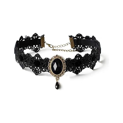 Gothic Vampire Choker Necklace for Women Adjustable Vintage Victorian Mystery Pirate Witchy Jewelry Emo Punk Black Lace Choker Costume - color: black