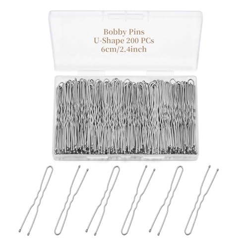 QIUTIMIY 200 Pcs 2.4 Inch U-Shaped Bobby Pins Silver Metal Hair Pins Hair Accessories for Women Stylists Hair Sticks Girl - color: Silver, size: U-2.4in