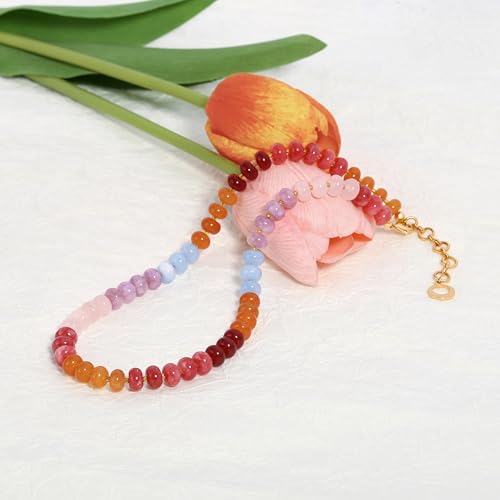 CANEVINKA Bohemian Beaded Choker Necklace 18K Gold Plated Bead Pendant Necklace Vintage Handmade Jewelry for Women - style: Red Rainbow