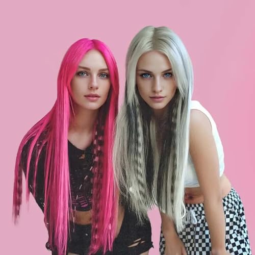 10pcs/pack Scene Hair Extensions Synthetic Clip in Leopard print Hair piece 18inch Long Straight Colorful striped Hairpieces Halloween Party Cosplay Y2K Use for Women - color: Multicolor