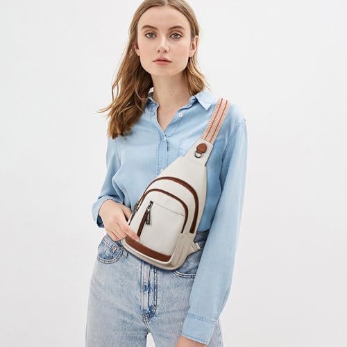 cakang Womens Sling Bag Crossbody Bags for Women Vegan Leather Sling Backpack Daypack Fanny Pack Crossbody Purse Travel - color: 2-white Brown