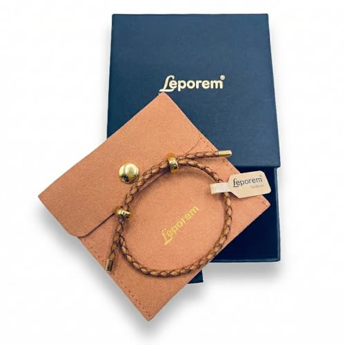18K Gold Plated Stainless Steel Braided Leather Bracelet for Women - Adjustable Genuine Cowhide Woven Cord Wristband - Boho Minimalist Friendship Jewelry Gift - color: Brown