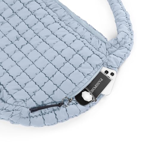 ODODOS Quilted Carryall Tote Bag for Women Crossbody Hobo Lightweight Padding Shoulder Bag - color: Light Blue