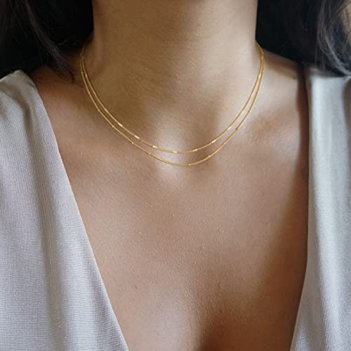CHESKY 14k Gold Plated/Silver Plated Dainty Necklace for Women, Trendy Satellite Choker Necklace Thin Beaded Layered Choker Necklaces Discs Paperclip Chain Necklaces Womens Simple Jewelry - style: Satellite Dot-GD