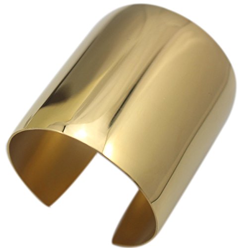Stainless Steel Smooth Polished Open Cuff Bangle Bracelet for Women Lady Girls Gift - color: Gold
