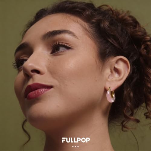 Fullpop Vintage Earrings for Women, Chunky 14K Gold Plated Resin Hoop Earrings Lightweight Hollow Drop Earrings Hypoallergenic Earrings for Women Vintage Anthropologie Jewelry Gifts for Women - size: Round-Pink