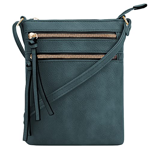 DELUXITY Crossbody Purse Bag Shoulder Bag Multi Pocket Zipper Purse - color: Dark Teal