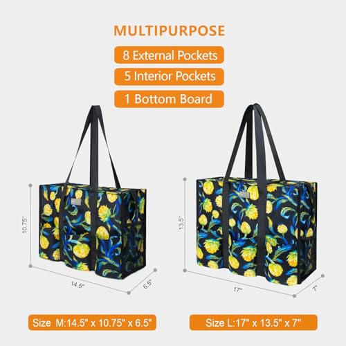 TOPDesign Utility Water Resistant Tote Bag with 13 Pockets, Top Zipper Closure & Thick Bottom Support, for Working Women - color: Artichoke, size: Medium
