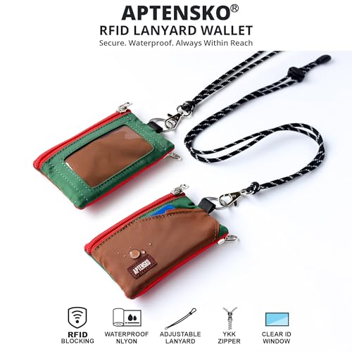 RFID Blocking Travel Wallet with Adjustable Lanyard, Small Nylon Zipper Pouch and Badge Holder for ID, Credit Cards, Cash, Keys, Commuters (Coffee+DarkYellow) - color: Coffee+DarkYellow