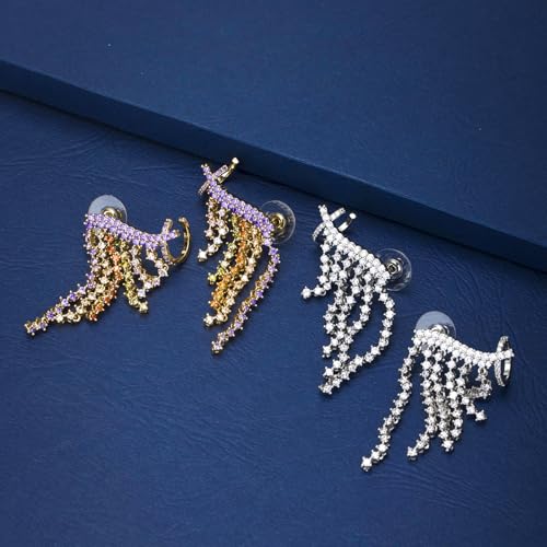 Star Crystal Ear Cuff Earrings for Women Rhinestone Ear Climber Earrings Cubic Zirconia North star Ear Crawler Earrings for Mom Wife - color: Silvertassel