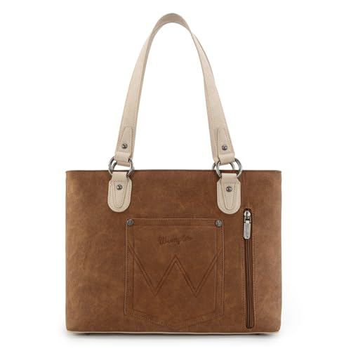 Wrangler Multi Pockets Tote Bag for Women Western Braided Shoulder Bag with Large Capacity for Everyday - color: Rtero-brown