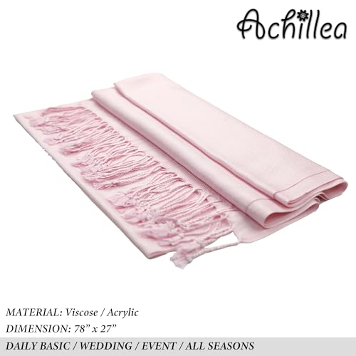 Achillea Lightweight Pashmina Scarf for Women – Soft Silky Shawl Wrap for Evening Dresses, Bridesmaids & Everyday Wear - color: Light Pink