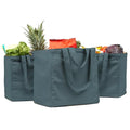VeraMia Canvas Grocery Bag 3pc XL Set with Real Pockets, Long Shoulder Strap and Short Handle. Heavy Duty, Foldable, Washable - color: Caribbean