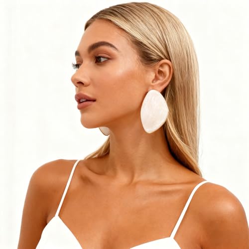 Statement Earrings for Women Big Earrings Large Statement Earrings Chunky Irregular Geometric Drop Dangle Earrings Oval Round Pebble Shape Earrings Chunky Jewelry - style: White