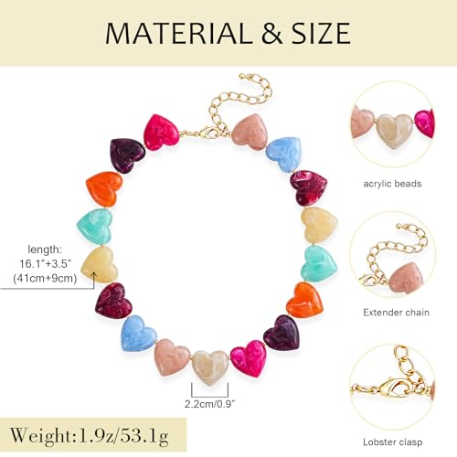 YUJIE Amber Acrylic Heart Choker Necklace for Women Vintage Punk Chunky Necklace Trendy Fashion Accessory - color: multicolour