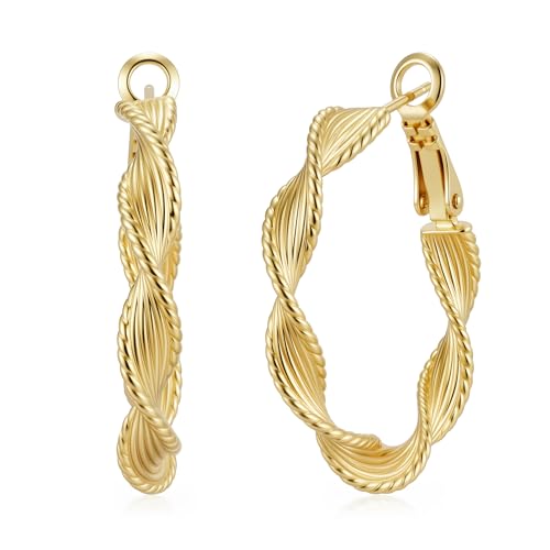 Gold Hoop Earrings for Women 14K Gold Earrings for Women Thick Large Earrings Gold Huggie Earring Womens Lightweight Hypoallergenic - color: Gold