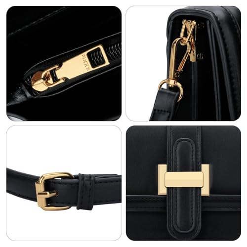 KKXIU Crossbody Bags for Women - Top Handle Purses for Lady, Leather Handbags Shoulder Clutch with Adjustable Shoulder Strap - color: B-black