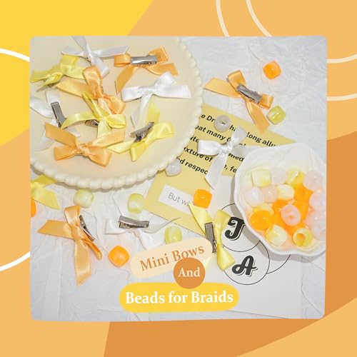45pcs Hair Beads for Braids Yellow Small Bow Hair Clips Acrylic Braid Beads Y2K Hair Accessories for Women Girls - color: Yellow