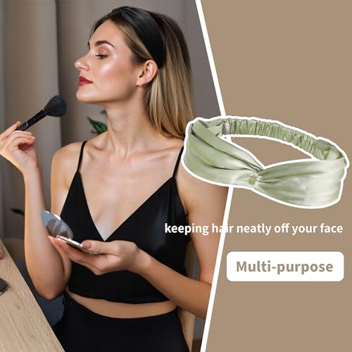 ZLYC Mulberry Silk Headband Elastic Twist Knotted Head Bands for Women's Hair, Solid Avocado Cream - color: Solid Avocado Cream