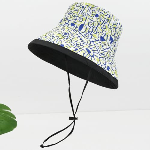 Women's Summer Sun Hat - Reversible Design with Striped Lining Adjustable Brim for Travel and Outings Cap - color: Printed-black