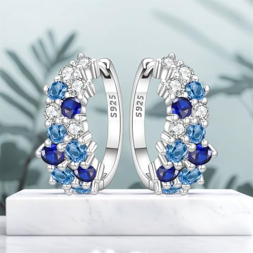 Earrings for Women 925 Sterling Silver Hoop Earring Colorful Cute Fashion Hoop Earrings Graduation Birthday Jewelry Gifts for Women - color: Blue Gradient Stone Earrings