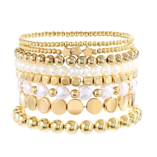 Gold Beaded Bracelet Stack for Women Bohemian Stackable Bracelet Set Trendy Jewelry