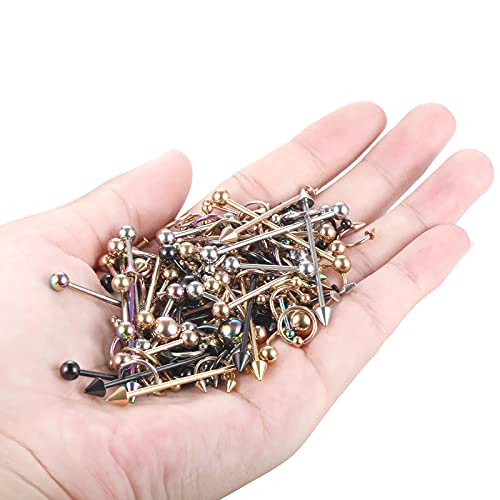 Oveta 150-151PCS Body Piercing Jewelry Lot 14G 16G 20G Stainless Steel Nose Lip Tongue Cartilage Tragus Eyebrow Industrial Barbell Belly Button Rings Piercing Kit Jewelry - style: 150pcs-Mixed Color