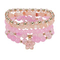 LOTSOF Boho Flower Beaded Bracelet Set for Women - Multilayer Crystal & Flower Charm Stackable Bracelets, Fashion Jewelry Gift for Her - color: Pink