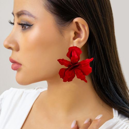 Large Flower Earrings For Women Fashionable Exaggerated Colorful Flower Earrings Vintage Elegant Statement Jewelry Accessories - style: red