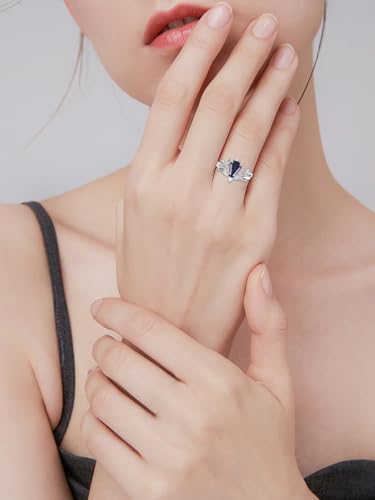 Natural Moss Agate Ring for Women 925 Sterling Silver Pear/Oval/Kite/Heart/Hexagon/Emerald/Coffin Cut Green Leaf Moss Agate Engagement Ring Promise Bridal Set Anniversary Birthday Jewelry Gifts - color: Coffin Cut Blue Sandstone