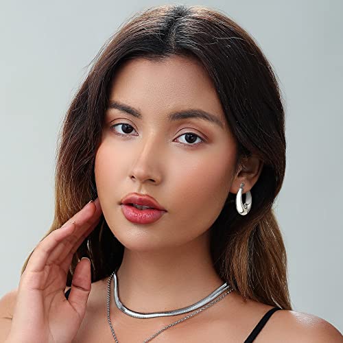 HILXURY Gold Chunky Hoop Earrings Set for Women, 14K Gold Plated Twisted Huggie Hoop Earring Hypoallergenic, Thick Open Hoops Set Lightweight - color: 6 Silver hoops