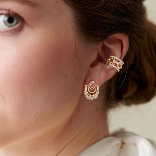 MTMY Gold Ear Cuff Earring for Women 14K Gold Plated Cubic Zirconia Non-Pierced Clip on Cartilage Chunky Ear Cuffs Hypoallergenic Jewelry - style: chain