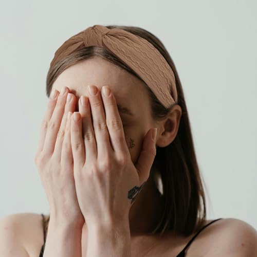 Ondder Top Knot Headband for Women Brown Fabric Non Slip Fashion Wide Knotted Headbands Hair Accessories for Women Girls - color: Brown