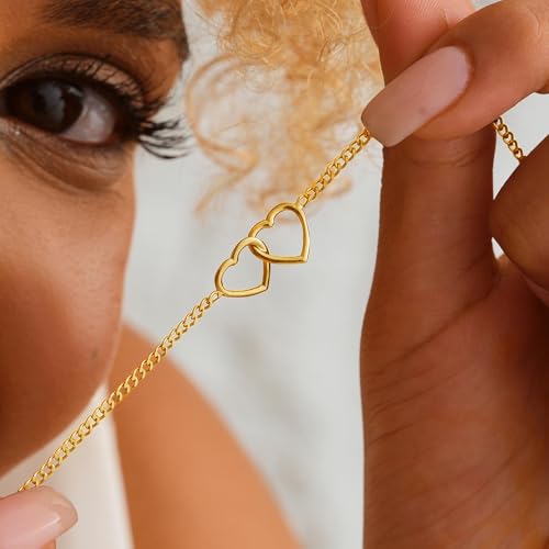 SLOONG Gold Pearl Bracelets for Women Trendy, 14K Gold Plated Dainty Stackable Layered Chain Bridesmaid Bracelets, Waterproof Wedding Jewelry for Women Adjustable 6"+2" - color: Style9(Heart)