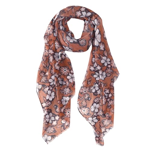 MELIFLUOS DESIGNED IN SPAIN Scarf for Women Lightweight Floral Flower Scarves for Summer Fall Shawl Wrap - color: Barcelona Collections 47 - Orange Floral Design