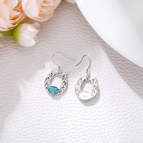 Western Earrings for Women 925 Sterling Silver Turquoise Western Country Dangle Drop Earrings Country Jewelry Gifts for Cowgirl Cowboy - style: Horseshoe-1