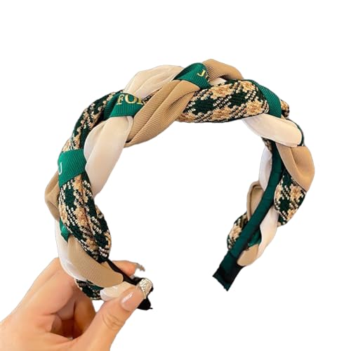Braided Headband for Women-Vintage Fabric High Crown Headband with Non-Slip Teeth, Cute Boho Knotted Hair Band for Women & Teens (33-Green, One Size) - color: 33-Green