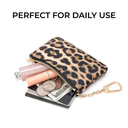Leopard Print Coin Purse with Keychain - PU Leather Small Coin Pouch Key Pouch Small Card Holder Keychain Wallet Change Purse for Women and Men (Golden Leopard) - color: Z - Golden Leopard