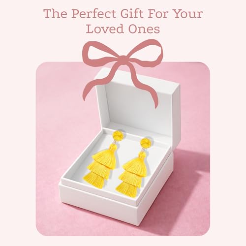 Tassel Earrings for Women - Colorful Layered Tassle Dangle Drop Earrings - color: Yellow