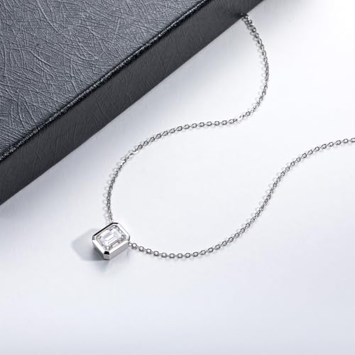 Moissanite 0.5-3ct Necklaces 18K White Gold Plated 925 Sterling Silver Bezel Set Round Cut D Color VVS1 Lab Created Diamond Solitaire Pendant Necklace for Women Men GRA Certified - style: Bezel Set Emerald Cut