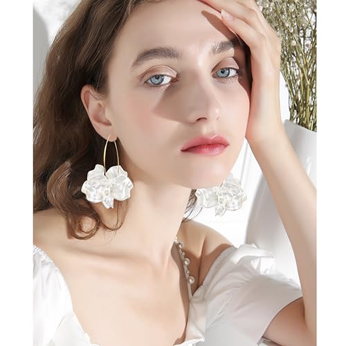 Exaggerated Bohemian Resin Rose Flower Petal Dangle Drop Earrings Long Acrylic Tiered Floral Tassel Earring for Women - color: Colorful