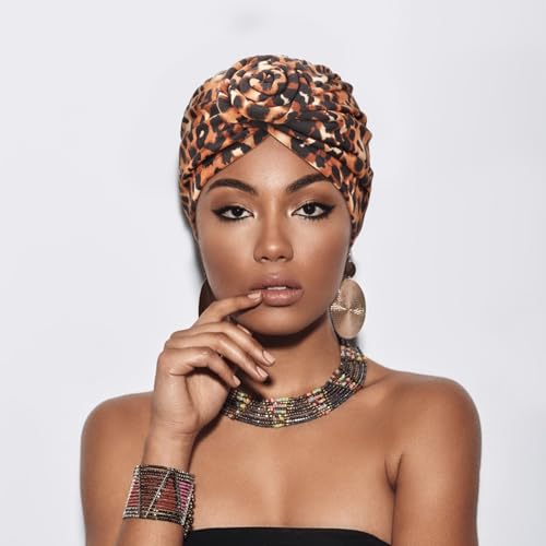DRESHOW 5 Pack Knotted Headwraps for Women African Turban Pre-Knotted Beanie Headwraps Hair Covers - color: 5 Pack Knotted: Floral Prints