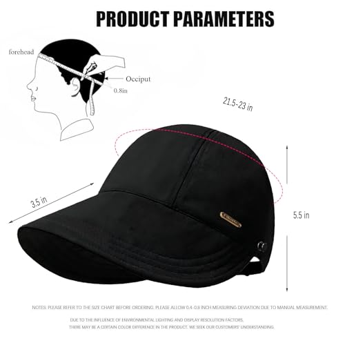 huablo]UPF 50+Womens Sun Hat UV Protection Hiking Fishing Hats Wide Brim Hat Adjustable Ponytail Packable Sun Cap - color: Black
