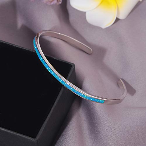 CiNily Womens Cuff Bracelet,Opal Bangle Bracelets Gold Plated Hypoallergenic Ladies Gemstone Open Cuff Bangle Bracelet - color: thin open cuff bracelet-blue