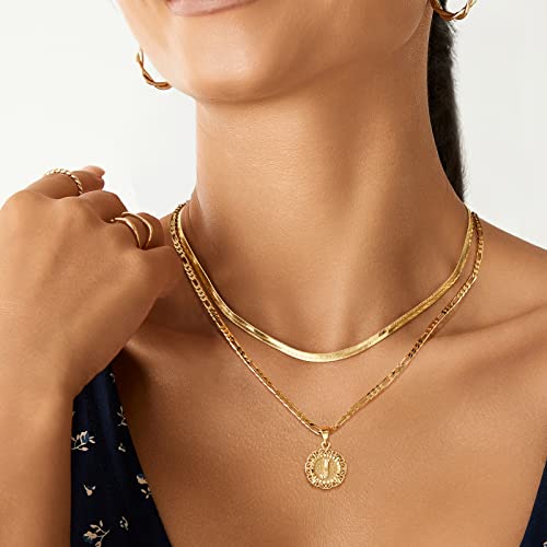 KissYan Initial Necklaces for Women, 14K Gold Plated Round Letter Pendant Capital Monogram Necklace Alphabets from A-Z Figaro Chain Jewelry - color: Gold, style: A Letter