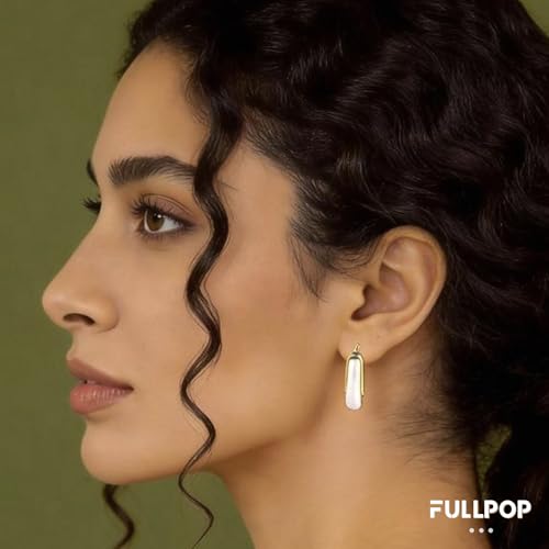 Fullpop Vintage Earrings for Women, Chunky 14K Gold Plated Resin Hoop Earrings Lightweight Hollow Drop Earrings Hypoallergenic Earrings for Women Vintage Anthropologie Jewelry Gifts for Women - size: V Shape White