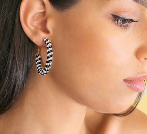 Jinxiuge 6 Pair Beaded Hoop Earrings Boho Flower Round Earrings Women's Handmade Earrings Set - style: Style-D