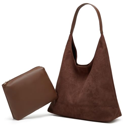 Womens Fashion Suede Shoulder Bags Large Tote Bag Retro Purse Handbag Casual Work Ladies Top Handle Satchel - color: A-coffee